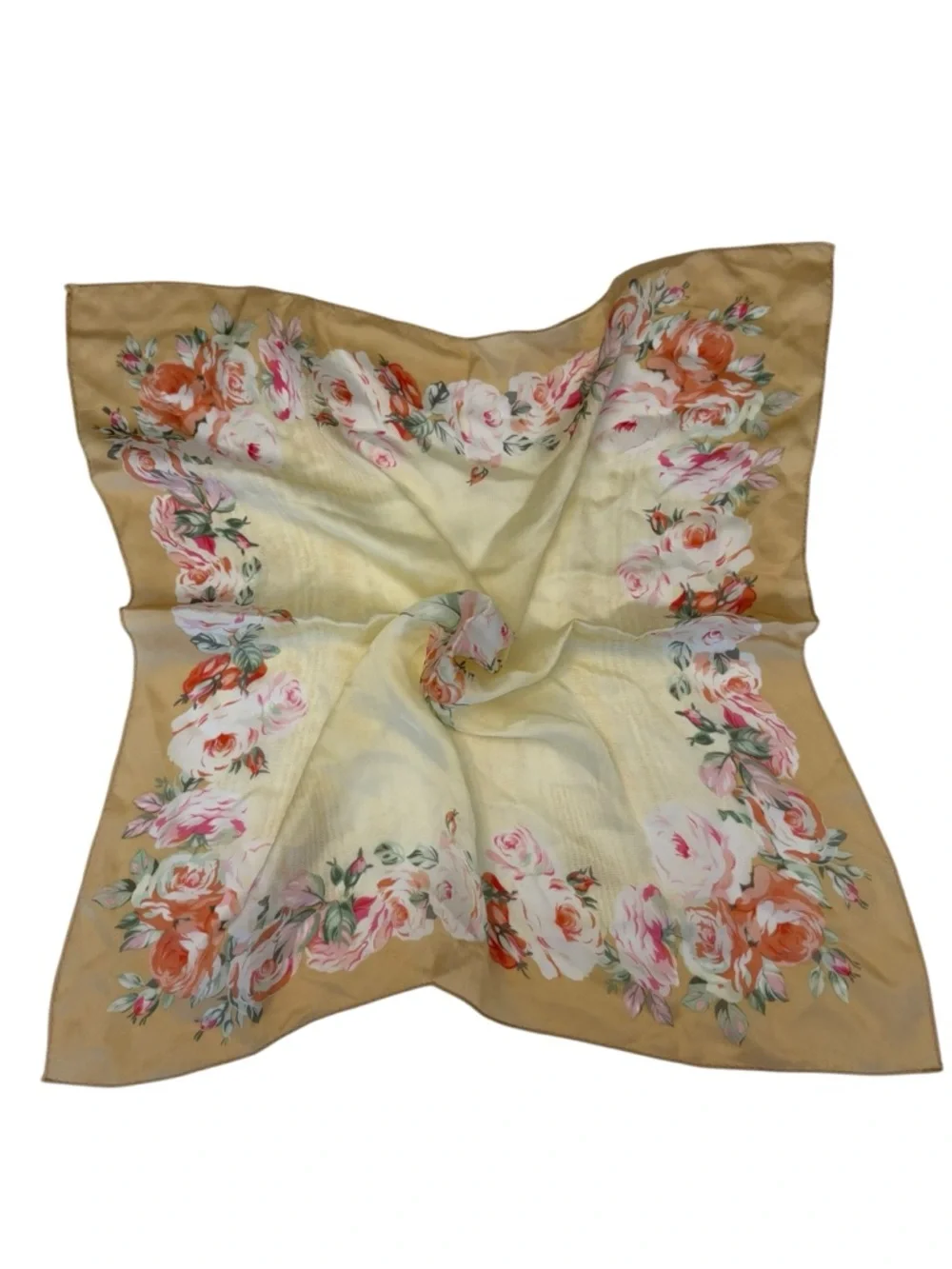 Cream Floral Square Polyester Scarf 21